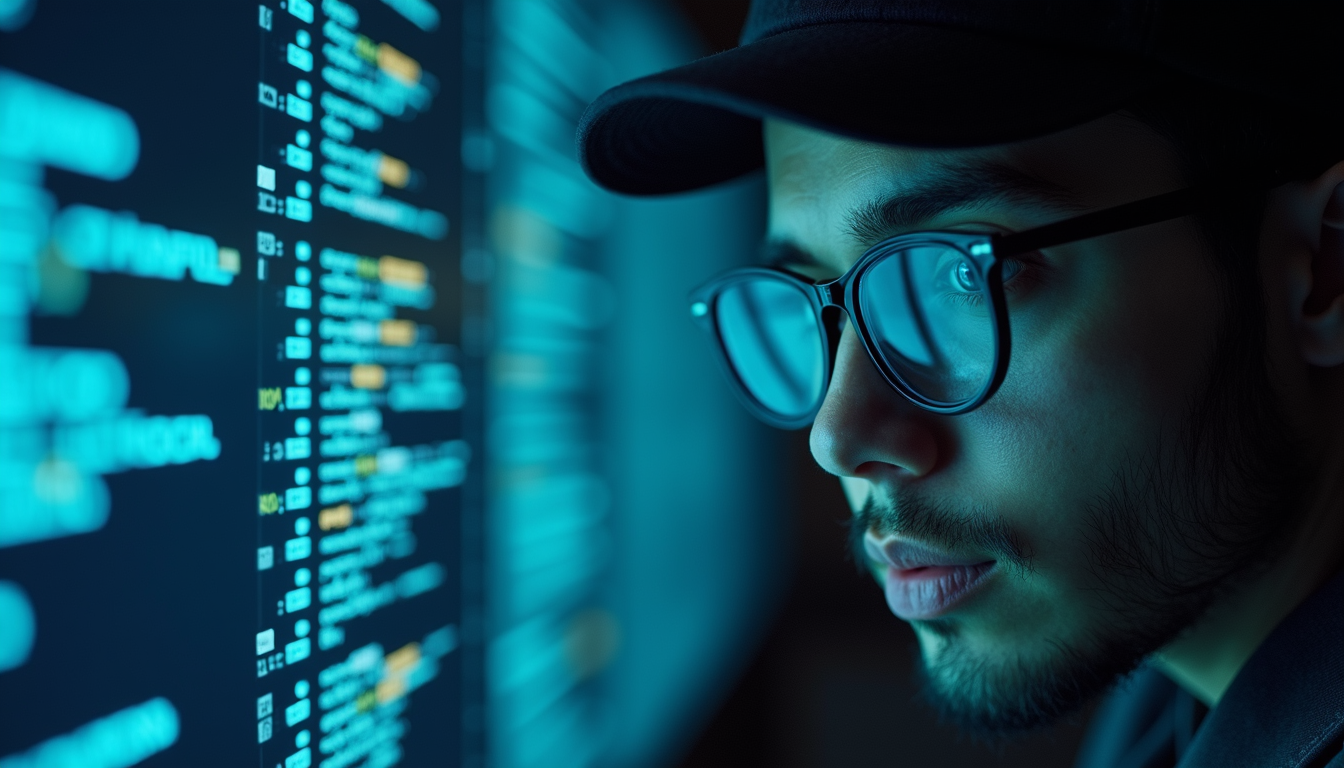Close-up view of a cybersecurity expert conducting a vulnerability scan
