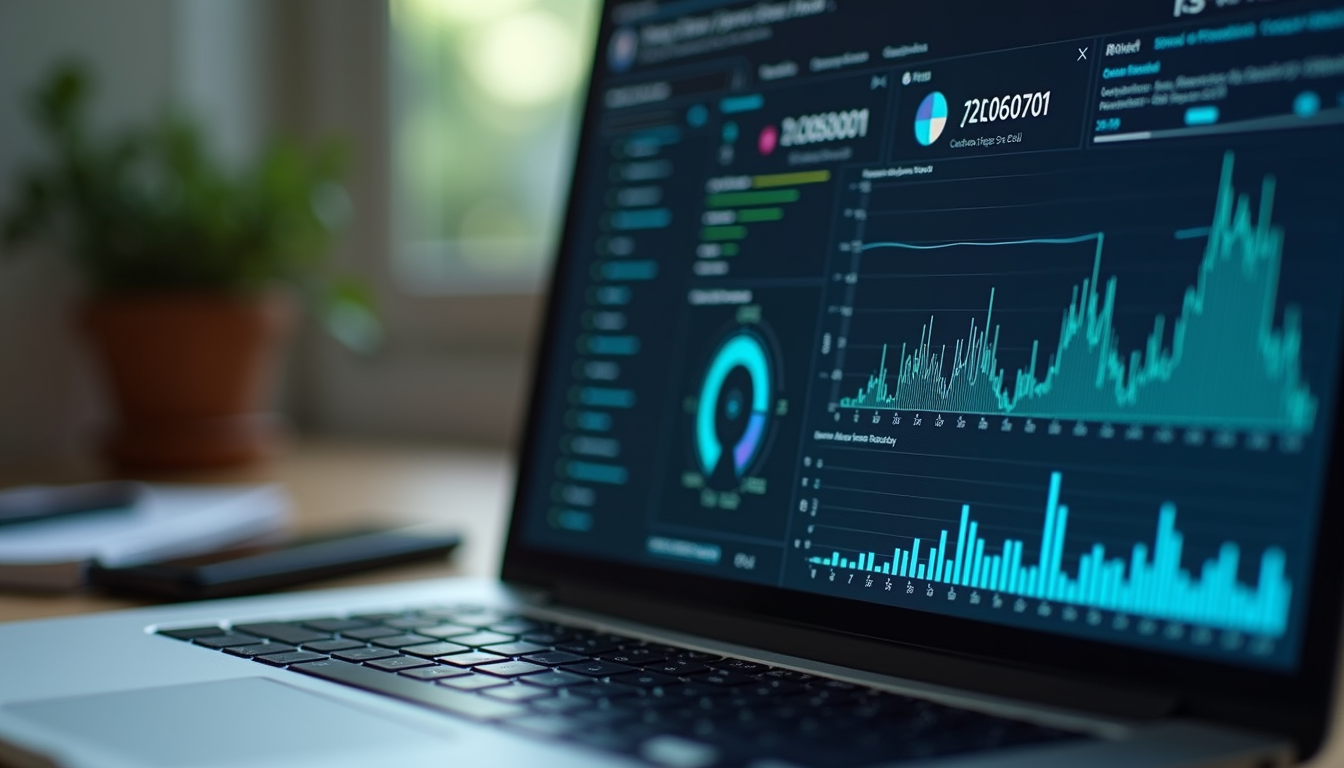 Close-up view of a laptop screen showing cybersecurity software dashboard