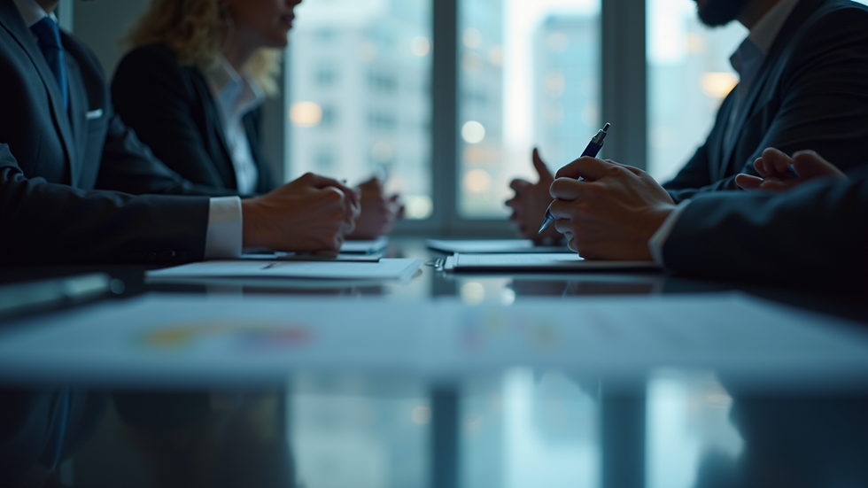 Close-up view of a business meeting discussing cybersecurity compliance