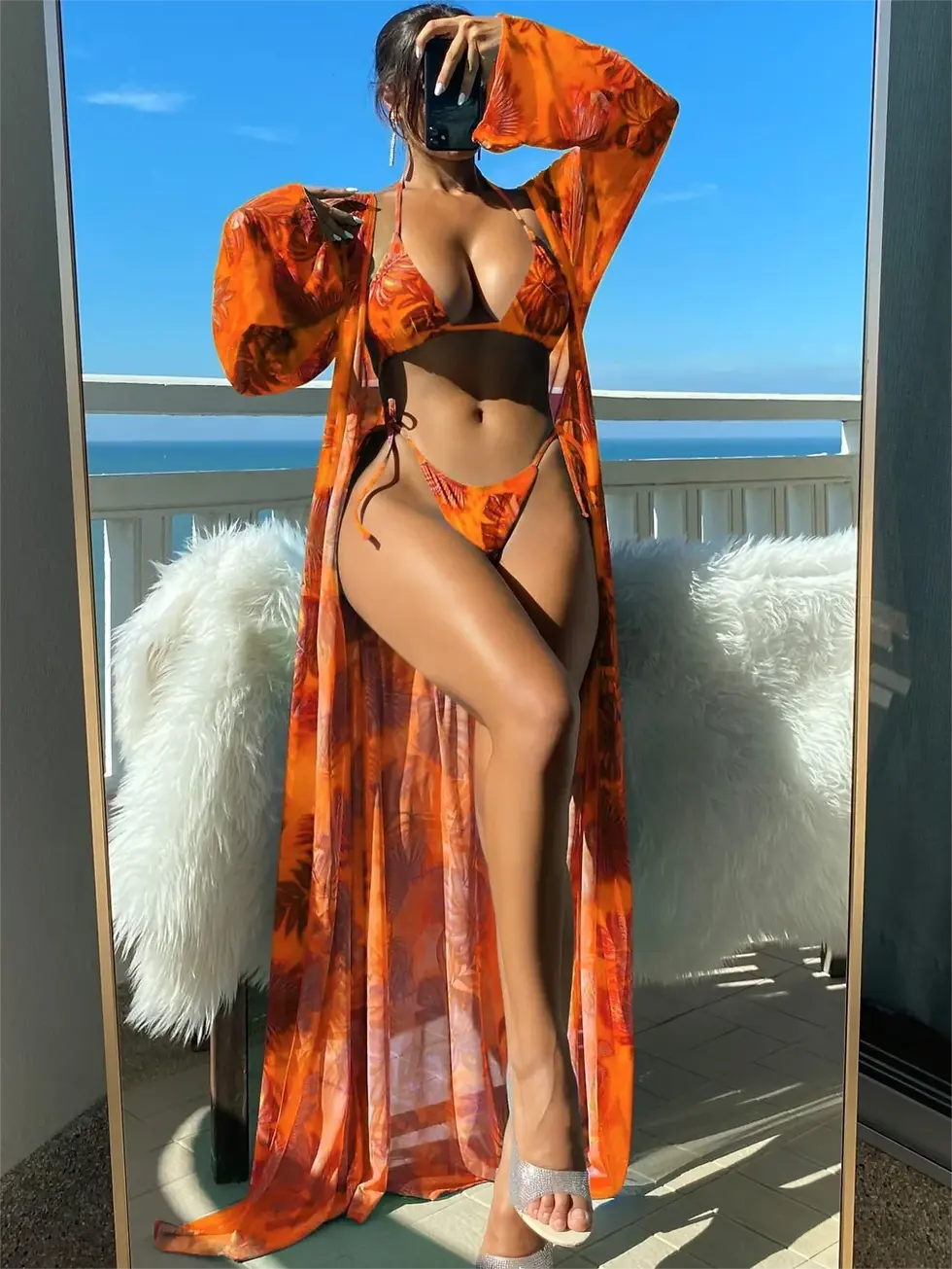 Thumbnail: Kimmy Kimono 3 Piece Bikini Swimsuit