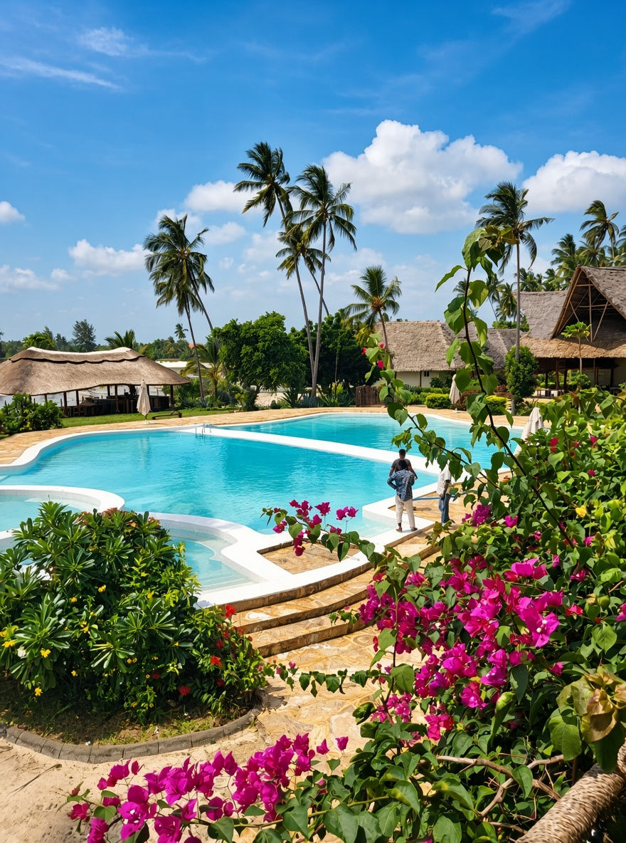 external pool area bungalows in background zanzibar hotel for sale in uroa - Africa luxury propertie