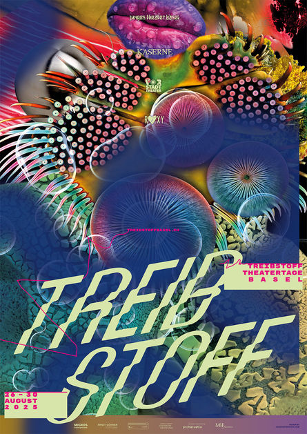 Treibstoff Theatertage Basel 2025, Roxy Birsfelden, Kaserne, junges theater basel, Vorstadttheater Basel, Design by jacques et brigitte design studio, swissdesign, Corporate Design