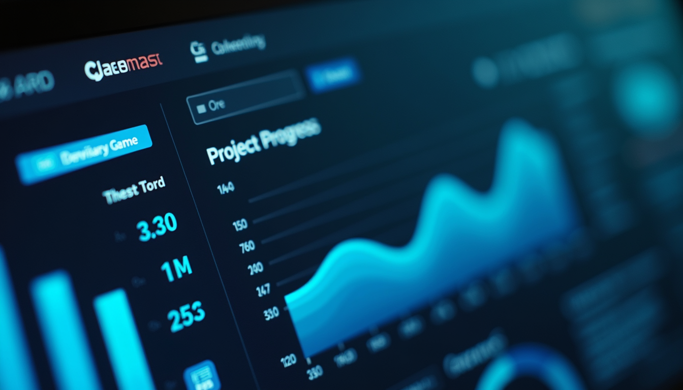 Close-up view of a digital dashboard showing project progress and metrics