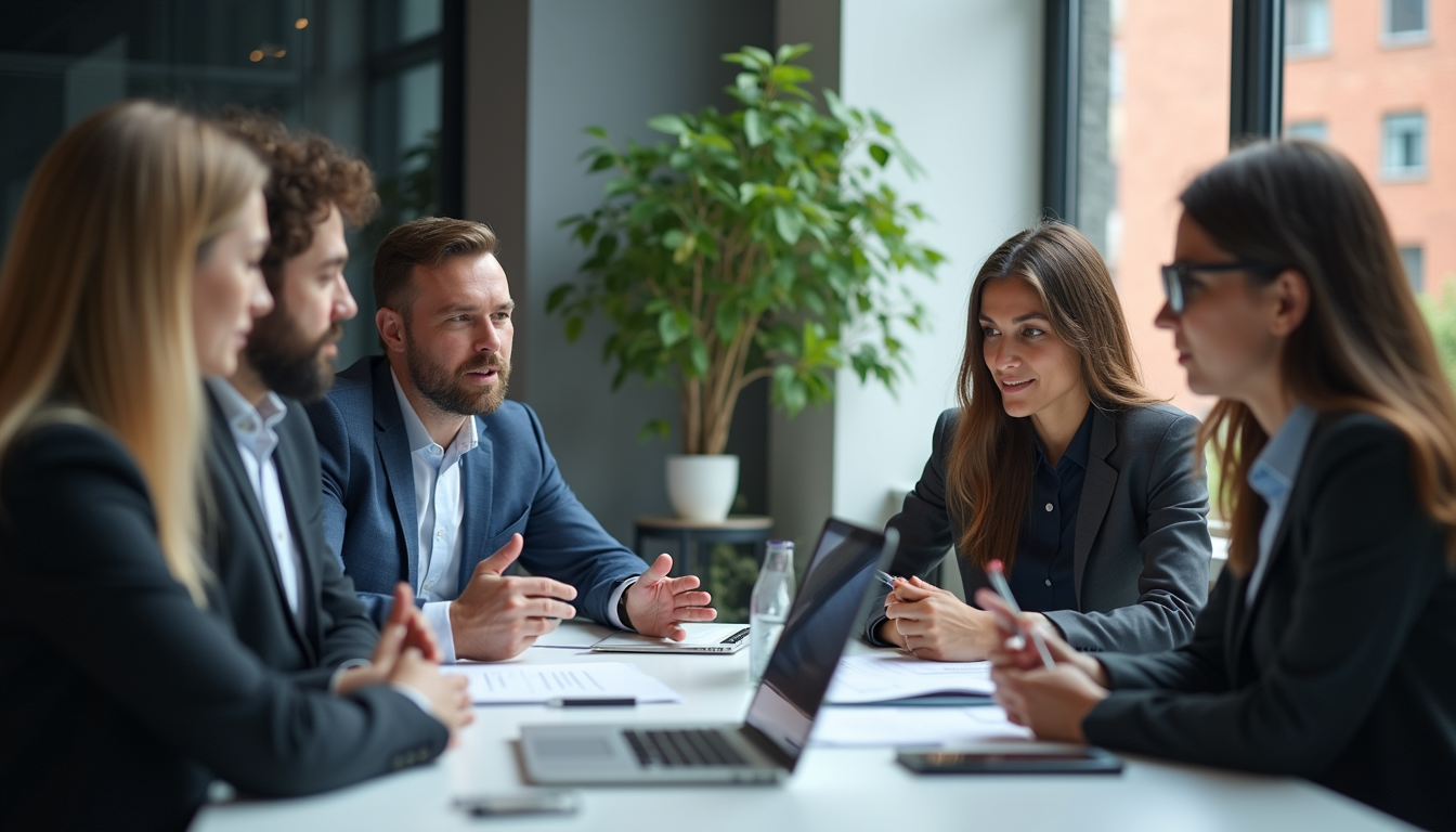 Close-up view of a business meeting with diverse team discussing IT procurement