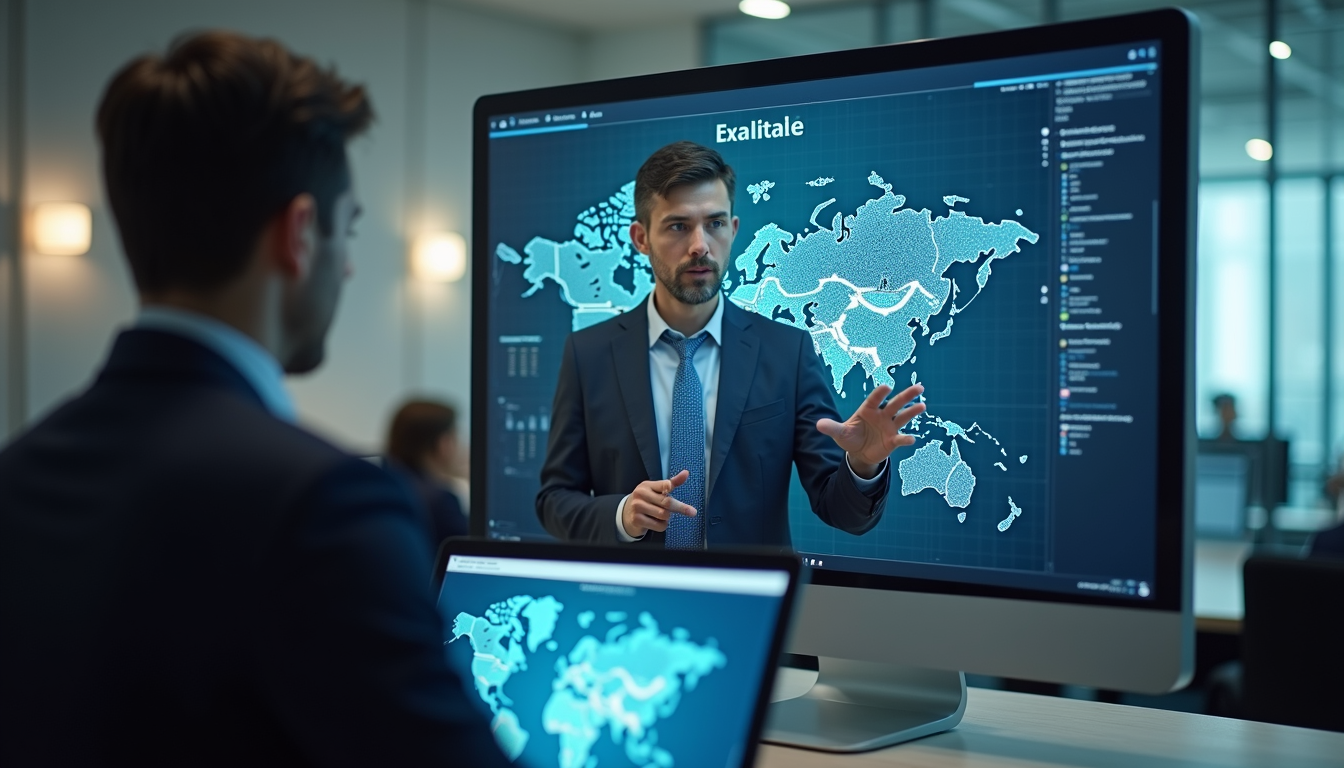 High angle view of a consultant presenting AI solutions to a client