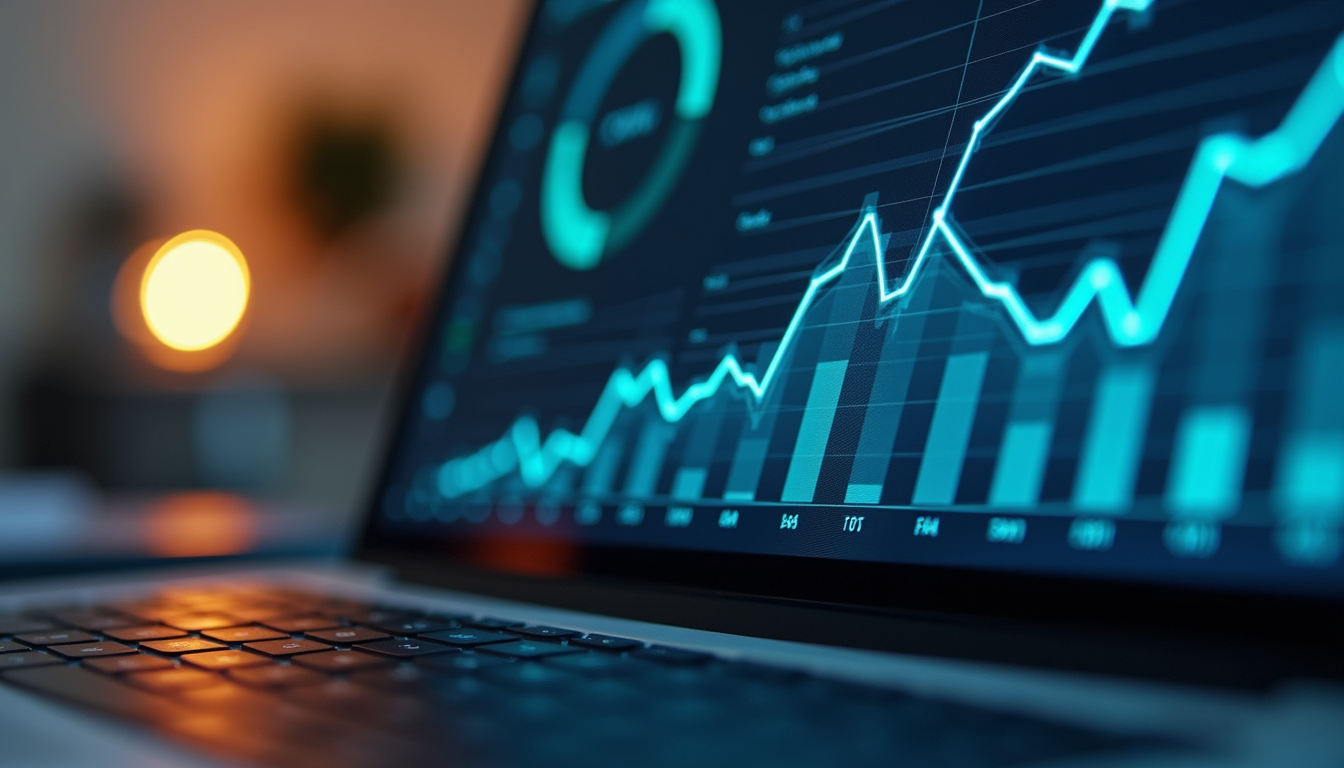 Close-up view of a laptop screen showing AI data analytics dashboard