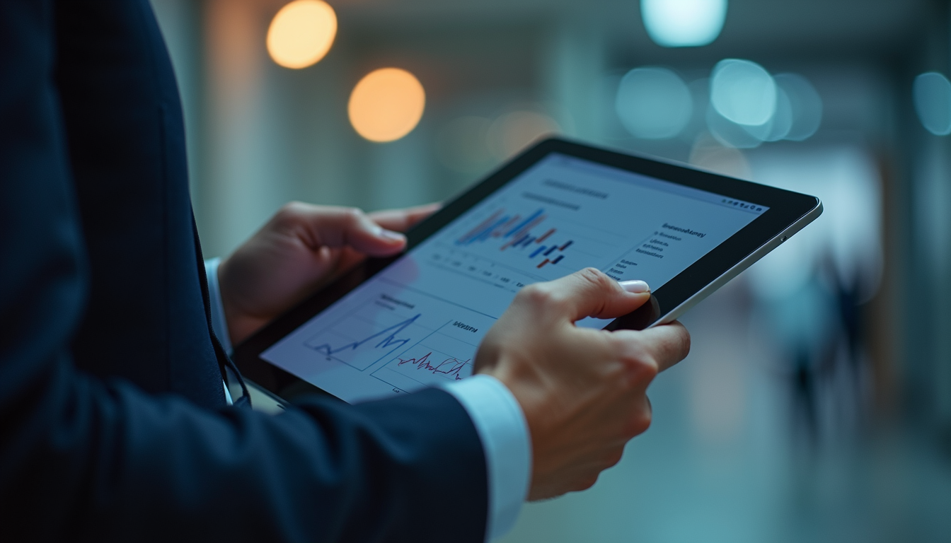 Close-up view of a consultant presenting a technology strategy on a digital tablet