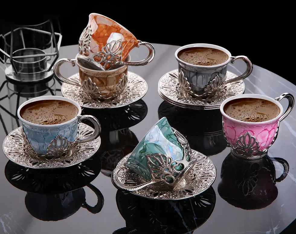 Ahu Colorful Marble Design Silver Color Coffee Cups Set