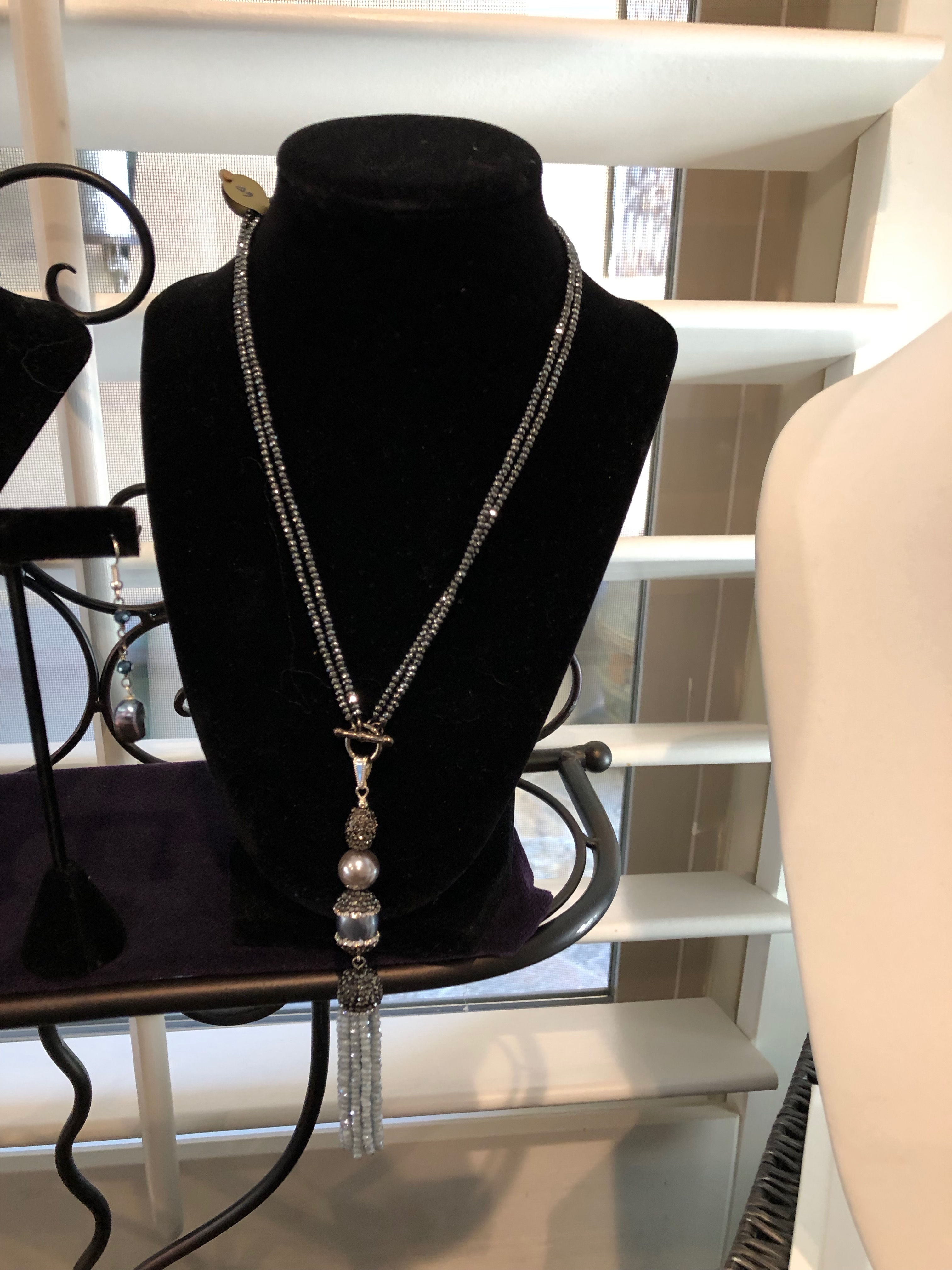 BeadedNecklace with Blue Pearl Accent