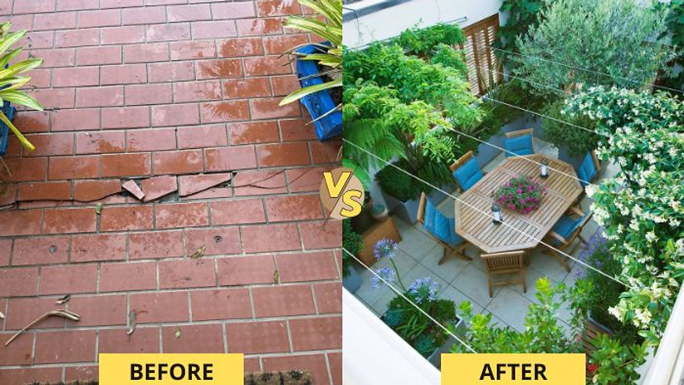 Split image showing terrace garden myth vs reality with text: gardening myths busted.