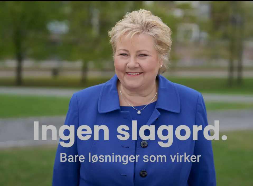 Illustrasjon: Fra Erna Solbergs egen presentasjon, foto Høyre