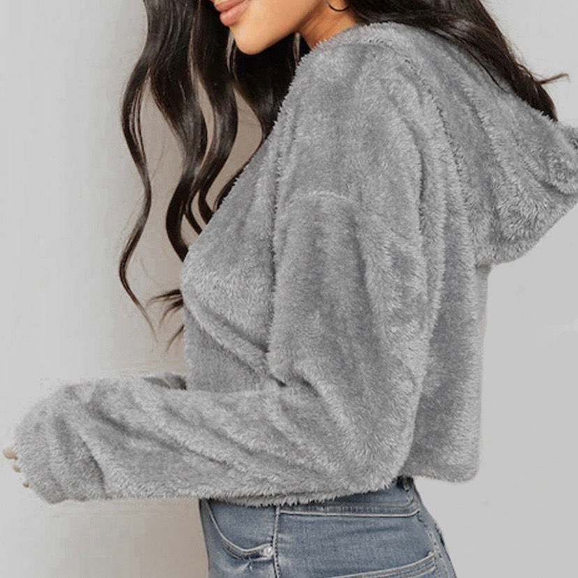 Thumbnail: Faux Fur Crop Hoodie 
