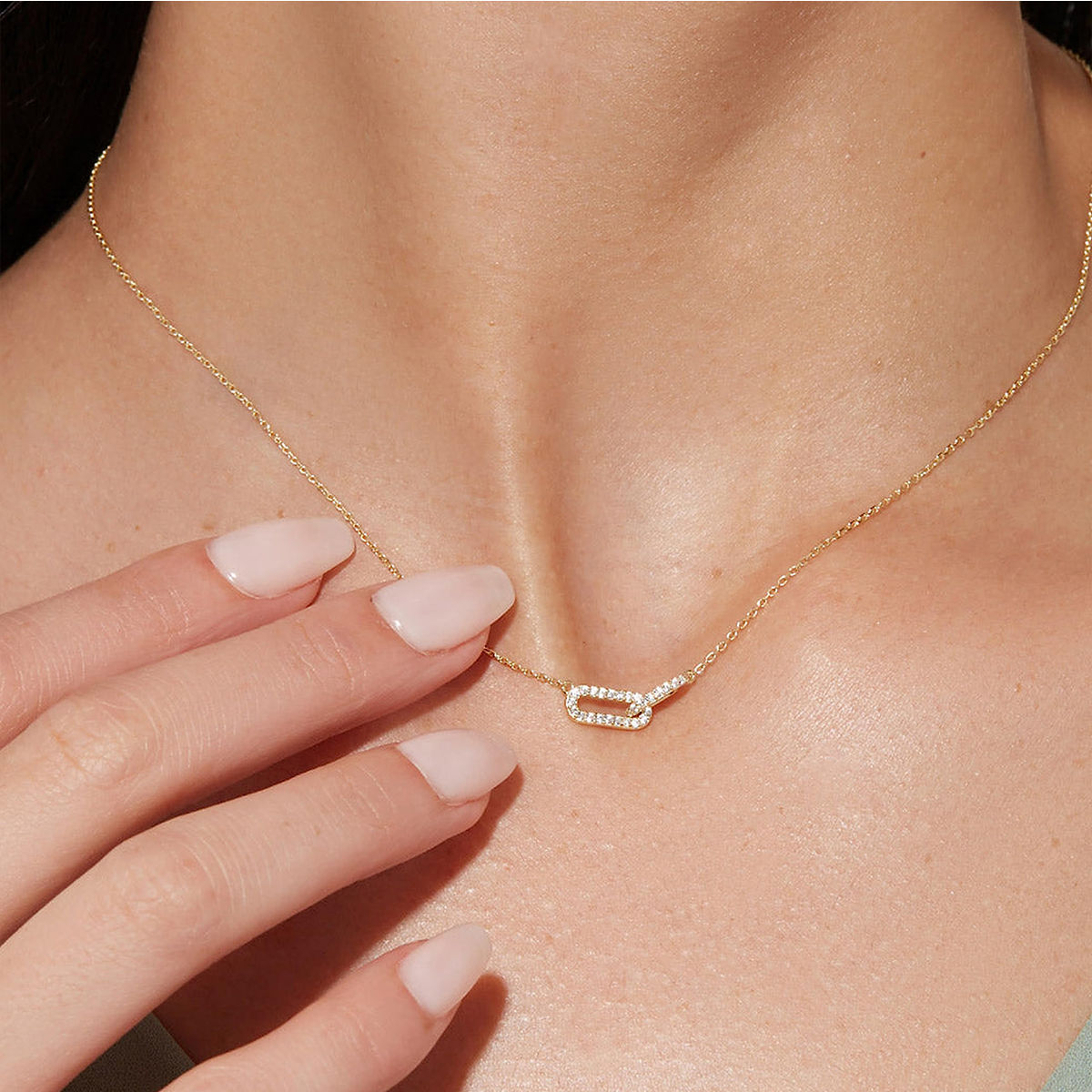 Gold color Shiny Rhinestone Double Circle Pendant Necklace For Women Girl Clavic