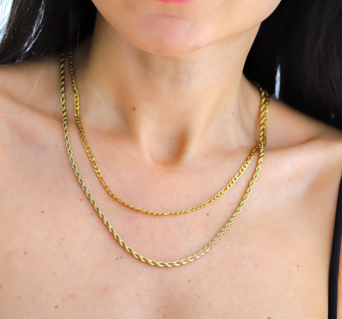 5pc 18K Gold Color PVD Plated Stainless Steel Cuba Cross O Ripple Twisted Chain