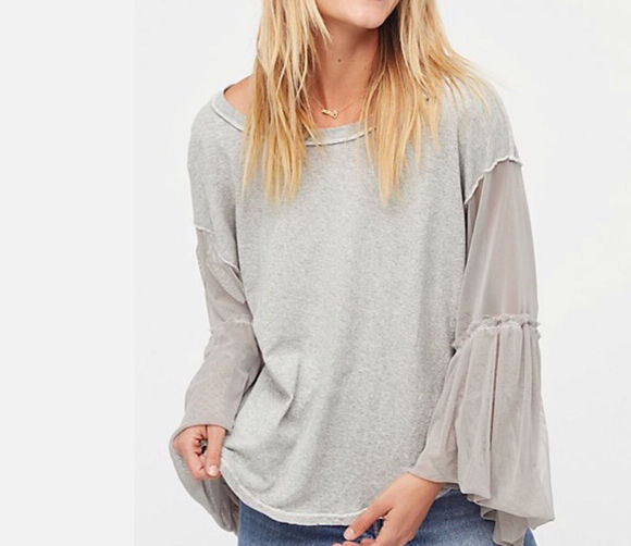 Thumbnail: NEW! free people "still got it" tulle sleeve blouse XS