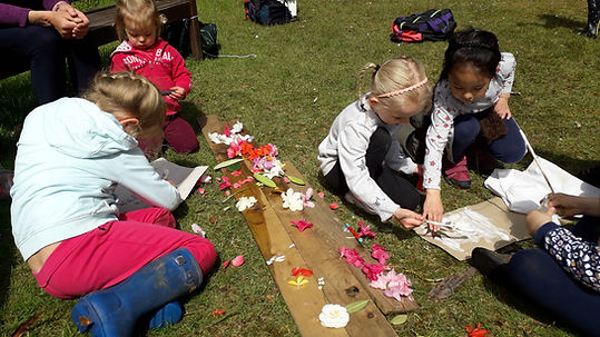 Children creating nature art