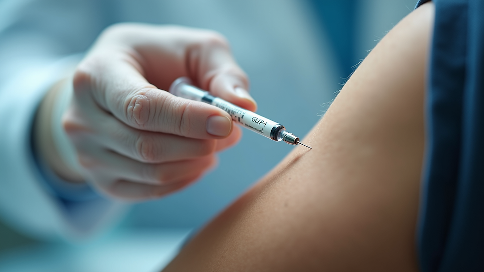 Close-up view of a patient receiving a GLP-1 shot in a medical setting