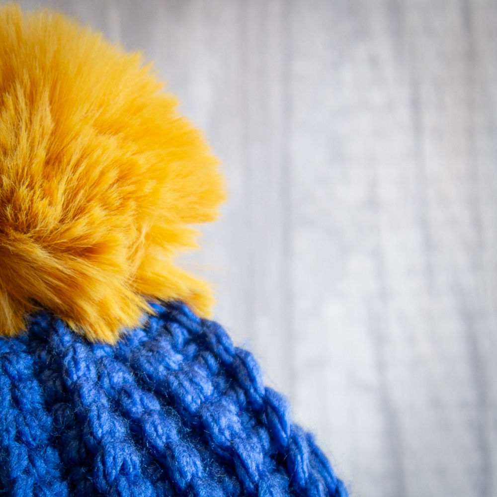 Lapis (Blue/Purple) Thick woolly winter hats - available in a wide combination of colours - all with a contrasting removable pom pom.