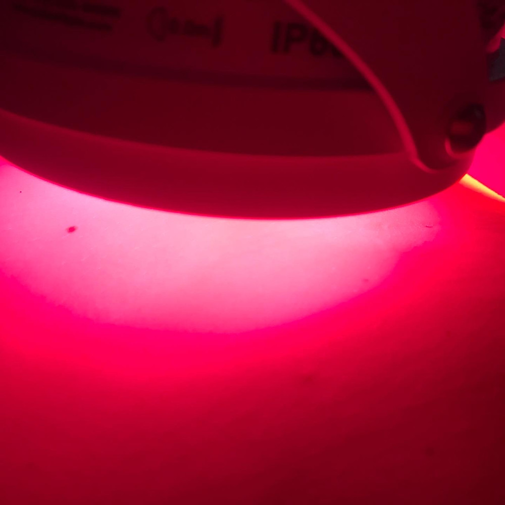 Sur l'image ci-dessous, vous pouvez voir un traitement préventif de rouge écarlate sur la zone de l’utérus. On peut aussi faire le traitement au moment des menstruations.