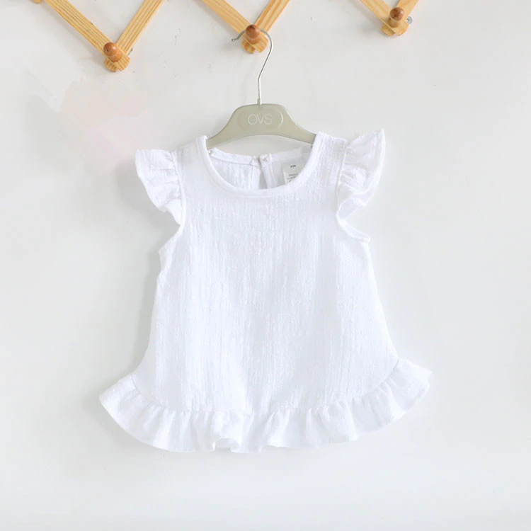 Thumbnail: Ruffle Sleeve Summer Girls Blouses Linen Cotton Lace Casual Clothing