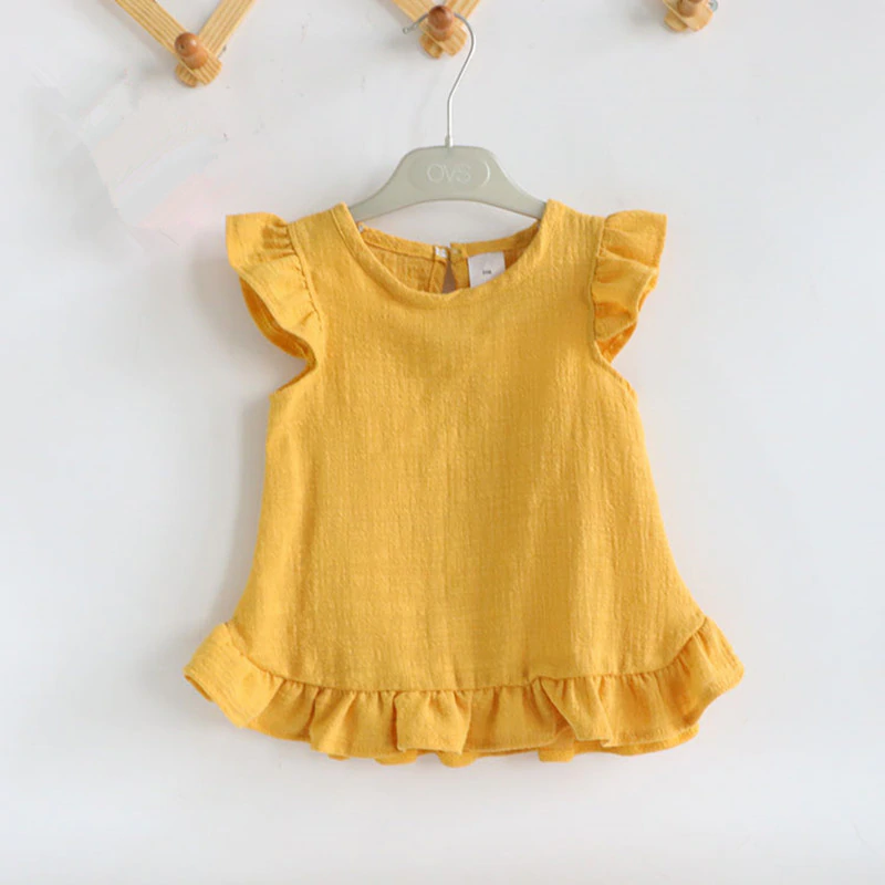 Thumbnail: Ruffle Sleeve Summer Girls Blouses Linen Cotton Lace Casual Clothing