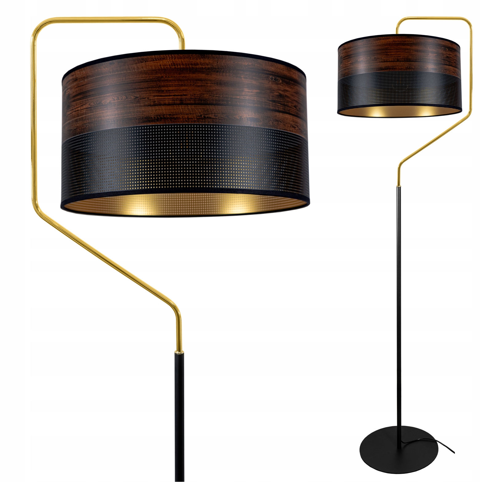 Black and gold floor lamp 155cm dark wood effect DANIEL