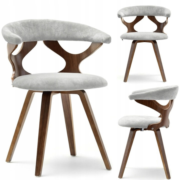 Scandinavian dining chair grey velvet with wooden legs ALICE