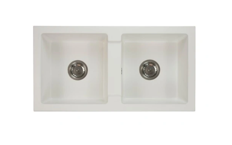 Sink white two bowls + siphon + drain