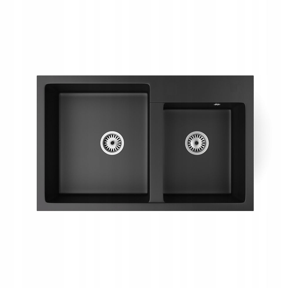 Thumbnail: Sink black matt double bowl + siphon + drain