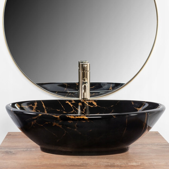 Thumbnail: SET Black and gold marble effect sink + mixer + drain