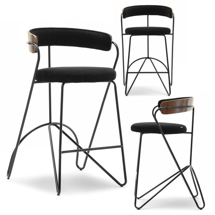 Modern steel bar stool with wood MELODY