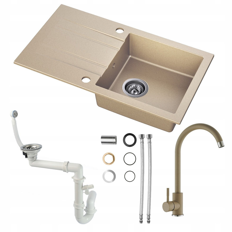 Thumbnail: SET Beige Single bowl with drying area + faucet + drain + siphon