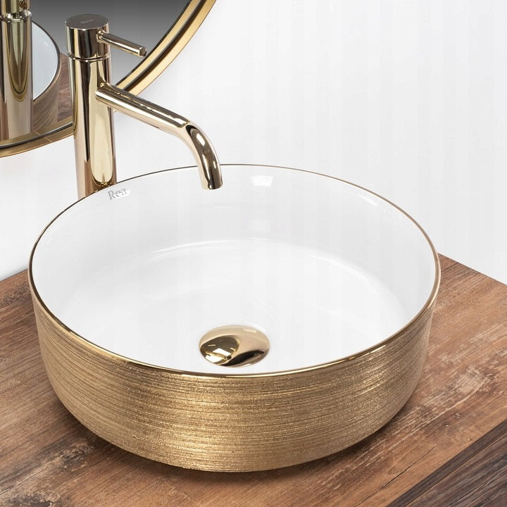 SET round sink with gold + mixer + drain