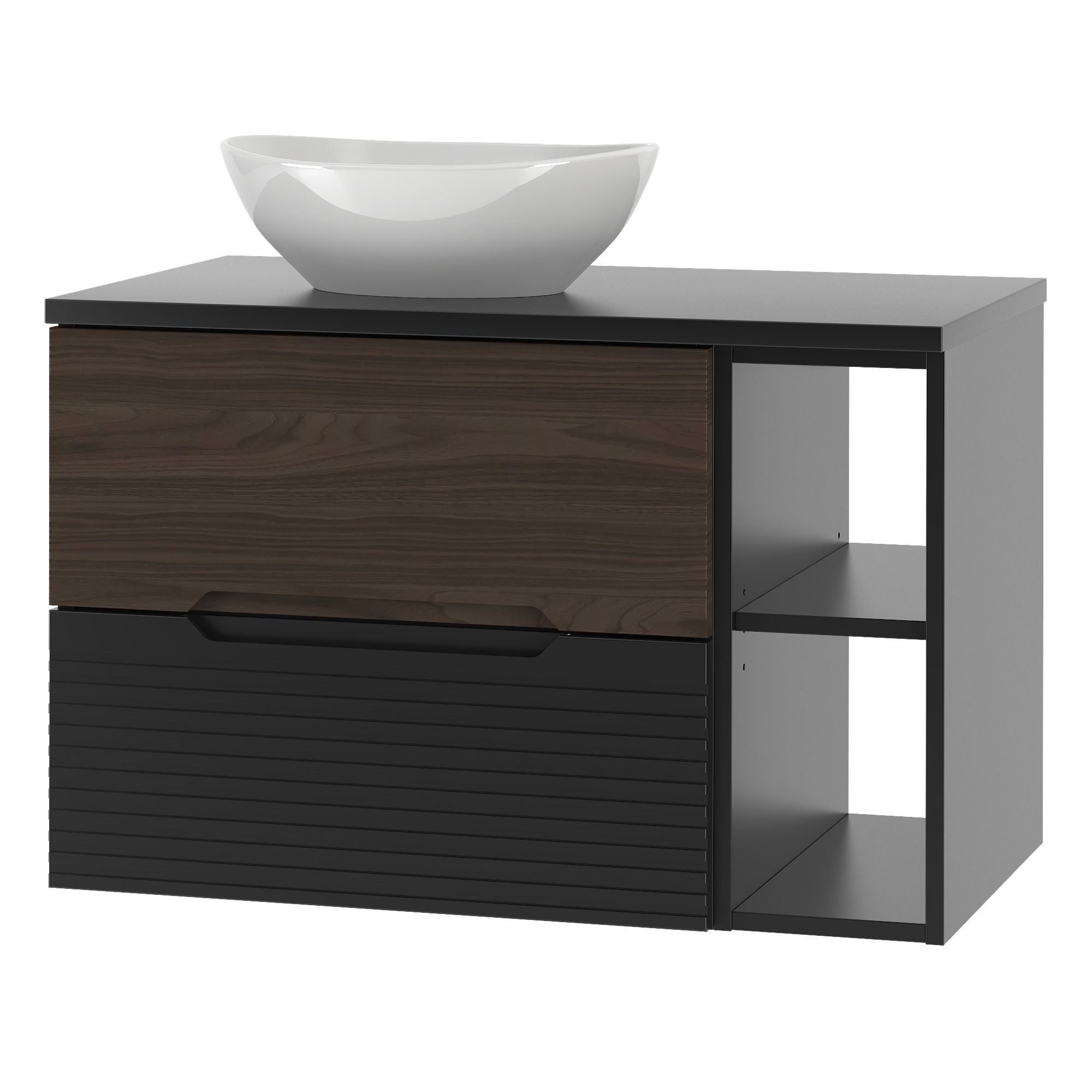 SET Vanity with bowl sink 80cm dark wood & black ANTHONY