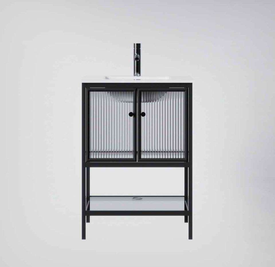 Set ultra modern black transparent vanity with sink 60cm ROBERT