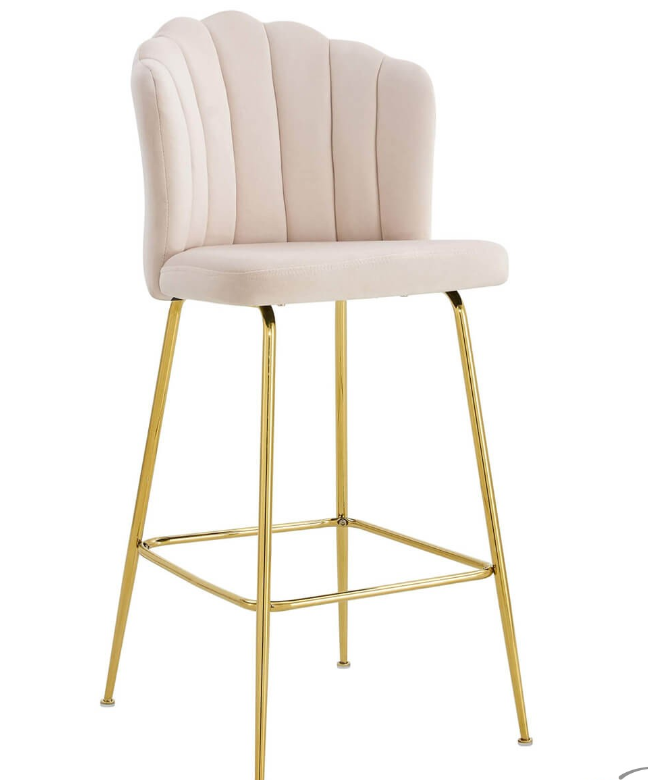 Glamour velvet light beige bar stool with gold legs SOPHIA