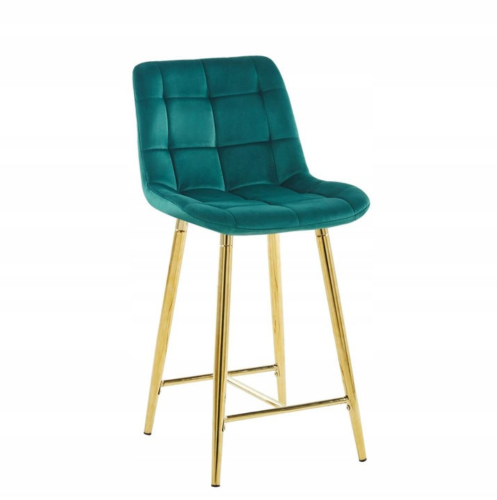 Classy bar stool emerald green velvet gold legs FREYA