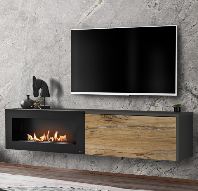 2in1 tv unit and bioethanol fire place 180cm DAVID