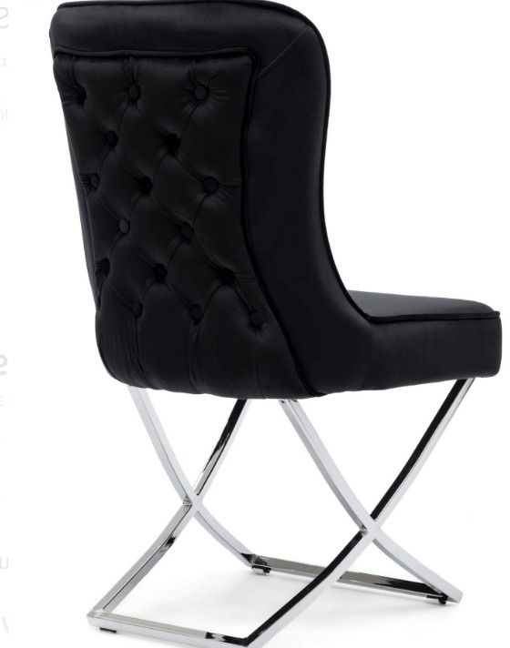 copy of Glamour tufted dining chair black velvet with chrome legs ISABELLA
