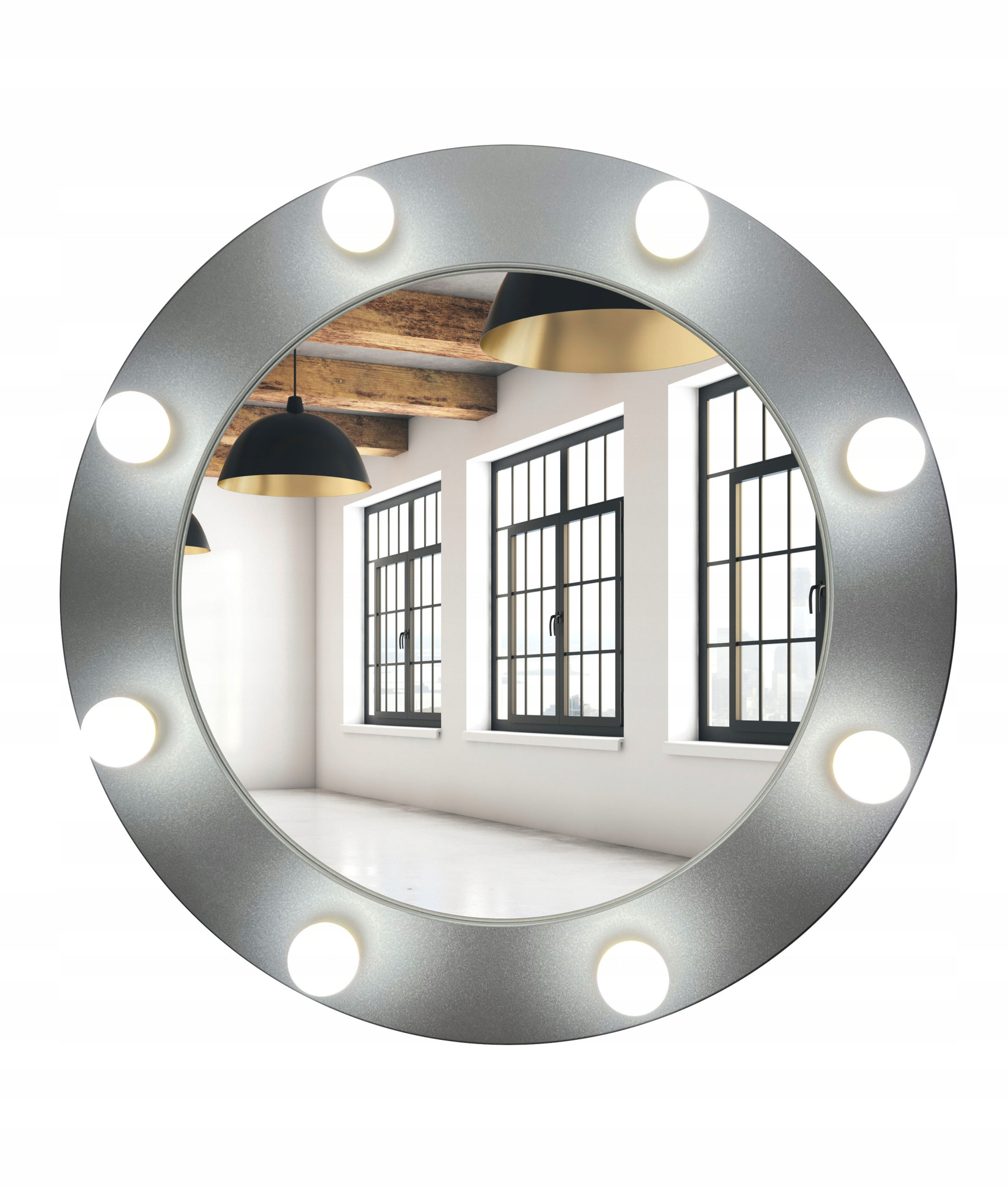 Round HOLLYWOOD Mirror 60cm silver frame