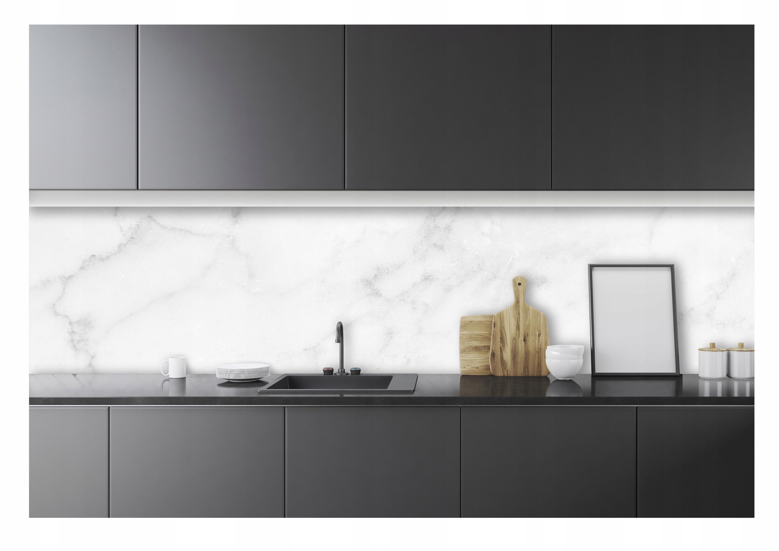 Kitchen backsplash high resistance wallpaper 250x60cm white marble