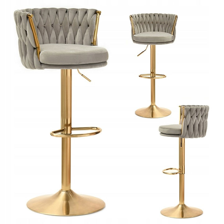 Bar stool grey beigy velvet gold leg MEGGY
