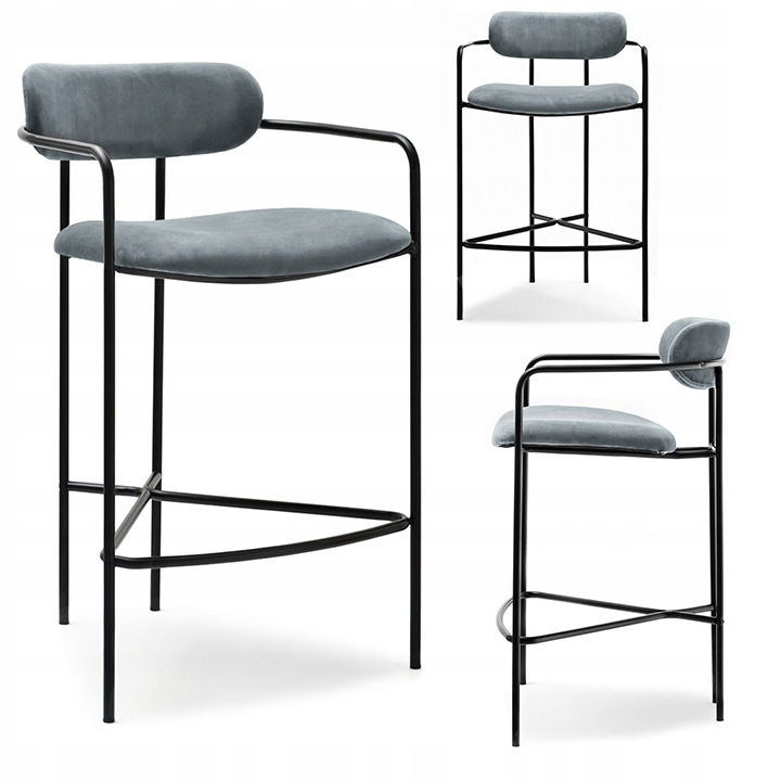 Minimalist bar stool grey velvet EMMA