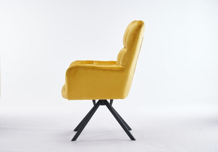 Thumbnail: Mustard yellow velvet swivel chair