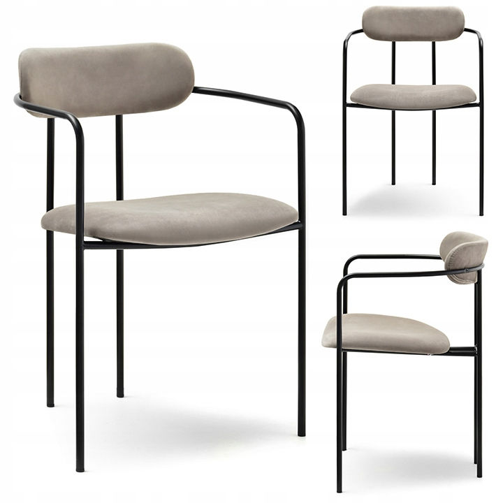 Minimalist dining chair beige velvet with black legs EMMA