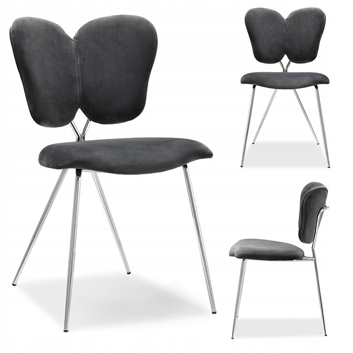 Dark grey velvet dining chair with chrome legs BUTTERFLY