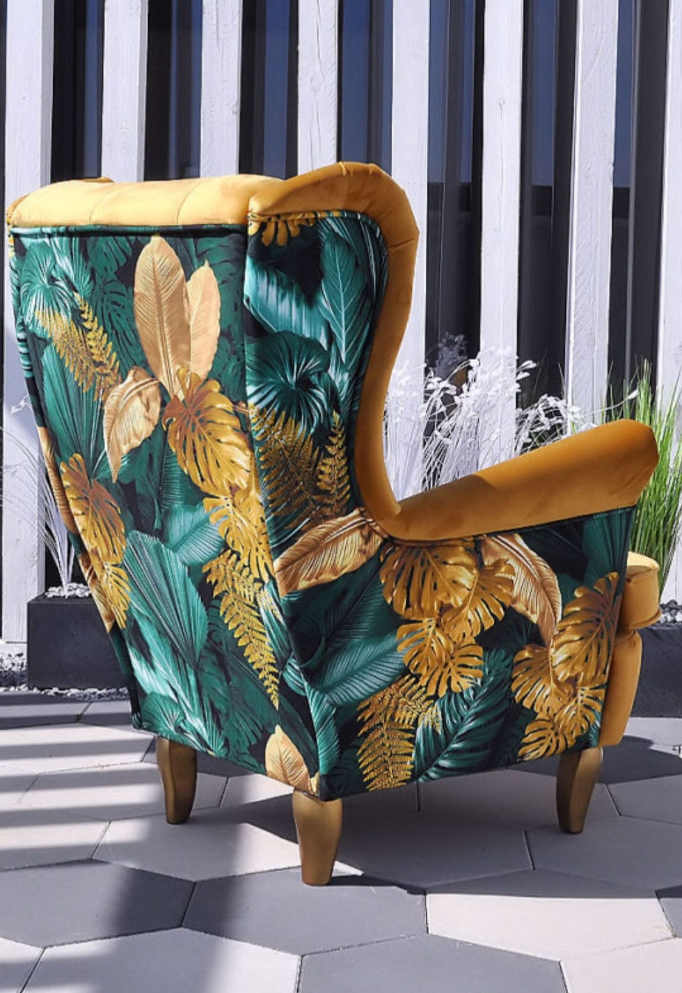 Thumbnail: Massive armchair mustard yellow leaf print