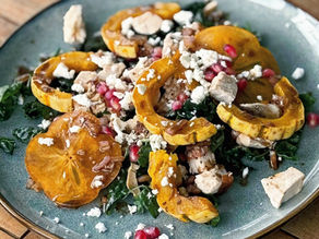 Chicken & Delicata Harvest Salad (with Kale, Persimmons & Pomegranate)
