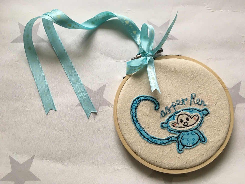 Thumbnail: Personalised Welcome New Baby Animal Free-motion Decorative Embroidery Hoop