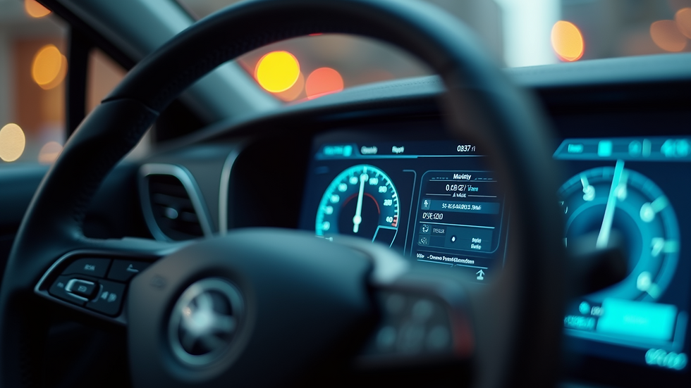 Close-up view of digital dashboard showing mobility app interface